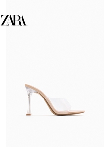 ZARA超高跟欧美透明跟凉鞋新款夏季羊皮垫圆头女王款女鞋性感时尚