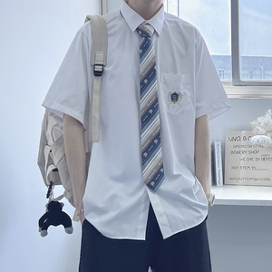 原创dk制服白衬衫男开学季校服学院风情侣刺绣jk衬衣短袖班服上衣