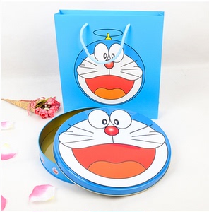 圆形哆啦a梦kt猫小黄人月饼盒 小叮当马口铁月饼盒圆形糖果铁盒