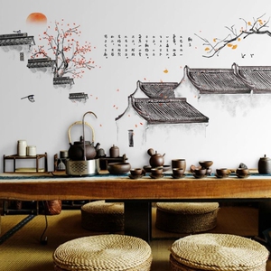 贴画中国风徽派建筑墙贴火锅店茶餐厅墙面布置澳而春家居旗舰店20