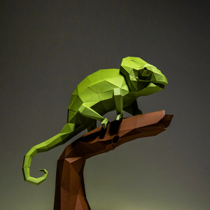 变色龙 动物纸模摆件立体折纸3d模型装饰diy手工制作材料包