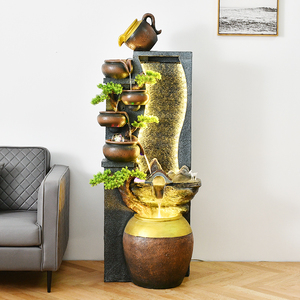 新中式创意瓦罐石磨风水轮喷泉流水雾化鱼缸会所客厅阳台落地摆件
