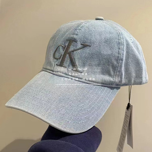 代购CK帽子棒球帽男女字母刺绣显脸小明星同款牛仔浅蓝色鸭舌帽