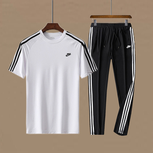 耐克国际名牌运动套装男夏季短袖t恤冰丝速干三道杆休闲跑步男装