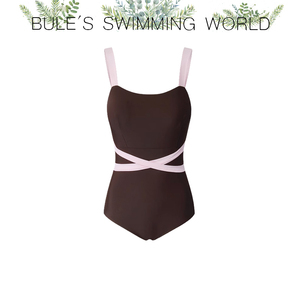 韩国可爱咖色三角连体泳衣女高级感气质时尚遮肚显瘦保守温泉泳装
