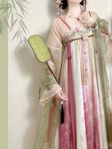 十三余小豆蔻儿[佩玉春风]刺绣粉色裙子印花对襟衫唐制汉服女原创
