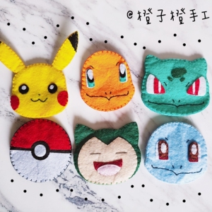 橙子橙手工不织布精灵宝可梦胸针挂件冰箱贴书签免剪材料包皮卡丘