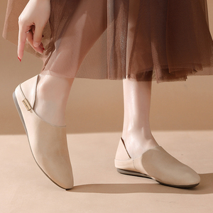 女2022新款春夏平底鞋百搭浅口仙女风方扣软皮休闲奶奶鞋193人付款