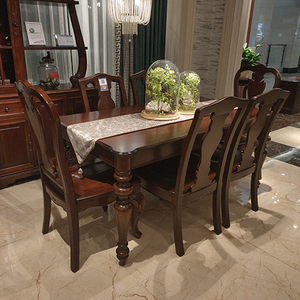 仁豪家居摩迪卡第五大道餐桌t-2904美式全实木做旧擦漆罗马柱