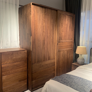 百强实木家具新德堡卧室系列实木推拉衣柜双门衣柜衣橱储物实木