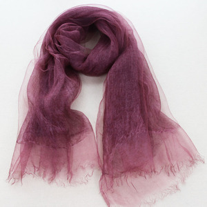 韩国秋冬季紫红色微皱桑蚕丝丝巾 棉麻拼接中青年女围巾披肩两用