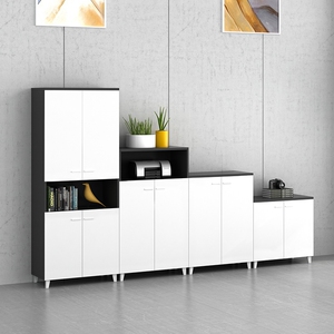 简约黑白书柜矮柜木质公司职员办公文件柜储物柜资料打印办工柜子