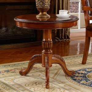 欧式茶几实木小圆桌洽谈咖啡桌阳台直径80/60cm美式边几角几圆几