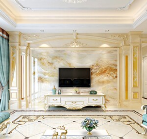 欧式电视背景墙微晶石瓷砖客厅大理石材影视墙简欧罗马柱装饰造型