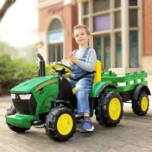 高端玩具东方红拖拉机儿童电动汽车可坐双人带斗货车玩具四驱越野