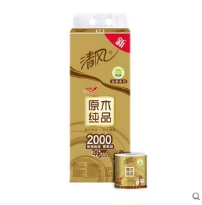 清风卷筒纸 原木纯品金装4层200克卷筒卫生纸 纸巾 10卷/提