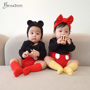 benzdeer韩国24夏男女宝宝短袖卡通造型爬服龙凤胎连体衣哈衣套装