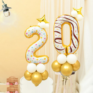 生日趴体装饰数字糖果卡通铝膜气球宝宝满月百天周岁生日派对布置