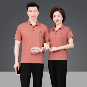 中老年情侣装运动套装夏季冰丝速干短袖长裤爸爸妈妈中年夫妻夏装