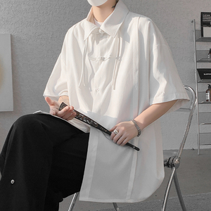 新中式白色短袖衬衫上衣女装夏季新款大码冰丝太极服盘扣唐装外套