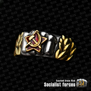 东线原创注册版权布尔什维克力量之苏联铁拳红星嵌铜925银戒指