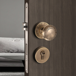 新中式门锁室内卧室房门锁静音圆球形分体锁家用木门把手古铜复古