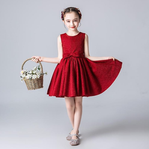 儿童红色晚礼服短款公主裙亮布连衣裙花童装生日演出六一舞蹈服女