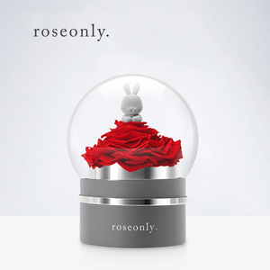 roseonly甜心兔音乐球 永生玫瑰花音乐礼盒送女朋友爱人节日礼物