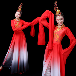 水袖舞蹈服装惊鸿舞长甩袖汉服古装水秀飘逸中国风古典舞演出服女