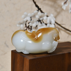 臻玉集新疆和田玉 且末山料糖羊脂白玉石唐马挂件男女款生肖马