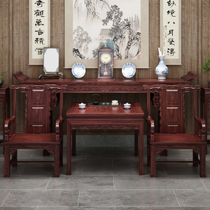 新中式乌金木中堂六件套农村客厅中堂柜佛桌神台八仙桌四件套案台