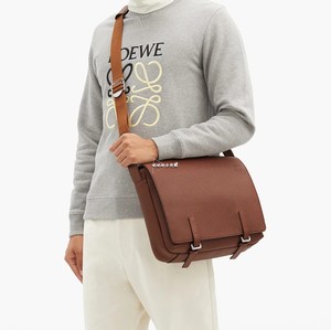 loewe罗意威military男士简约棕色真皮大号邮差包单肩斜挎包代购