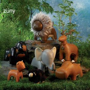 台湾Zuny简约动物造型手工皮质书档驯鹿老虎大象狮子装饰桌面摆件