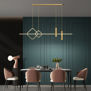 餐厅吊灯轻奢创意现代简约线条长条吧台吊灯全铜极简北欧灯具