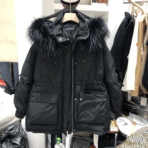 mrf美人坊56222韩版大狐狸毛毛领加厚白鸭绒连帽收腰羽绒服女外套