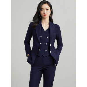 职业套装女士西装藏蓝色气质西服秋冬时尚修身马甲三件套商务正装