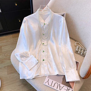 新中式轻国风盘扣唐装立领上衣白色长袖衬衣女款春季汉元素衬衫