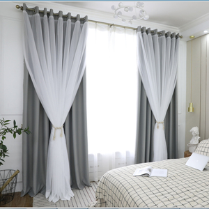 北欧纯色网红卧室遮光窗帘简约现代窗帘成品客厅飘窗布纱一体白纱