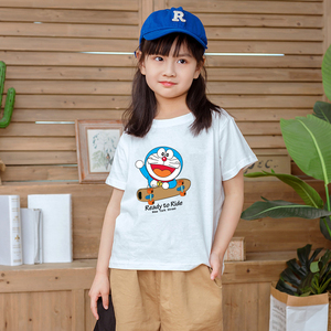 辰辰妈哆啦a梦联名卡通中大童装纯棉短袖t恤夏儿童女孩半袖上衣潮