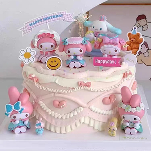 卡通粉色美乐蒂蛋糕装饰摆件库洛米玉桂狗KT猫女孩公主生日插件