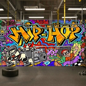 欧美街头涂鸦墙纸嘻哈风格墙绘图案艺术墙布街舞教室健身房3d壁纸