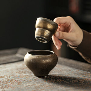 玖田烧陶瓷茶杯铁锈釉主人杯子复古个人品茗杯高颜值功夫茶具杯子