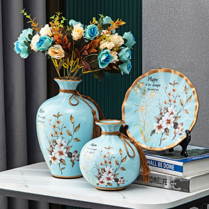 精品陶瓷花瓶三件套现代北欧美客厅玄关电视酒柜摆件装饰工艺术品