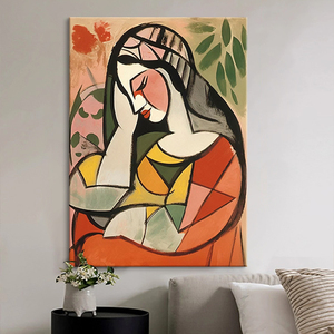 毕加索抽象几何人物纯手绘油画侘寂风玄关挂画欧式复古客厅装饰画