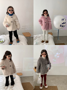 M2MKIDS包邮韩国女童冬季全羊毛短款大衣加厚皮草/纯色全毛外套