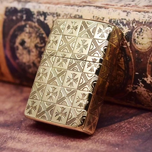 zippo打火机纯铜盔甲五面精雕复古方块克罗心防风煤油男士火机