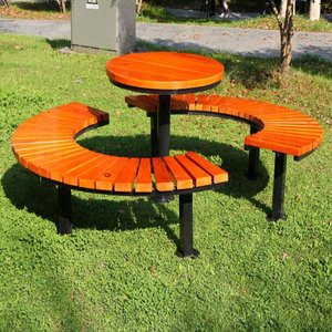 公园椅实木铁艺桌椅户外花园庭院一桌二凳室外弧形椅圈椅休闲座凳