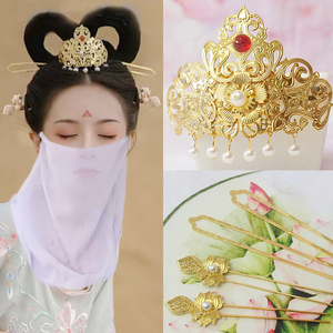 敦煌发饰坦领汉服发冠古风头饰唐制楼兰头冠明制发饰发簪唐妆发钗