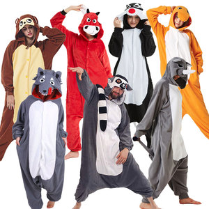 万圣节COS卡通动物成人演出灰狼红犀牛火龙长尾猴子连体表演服装