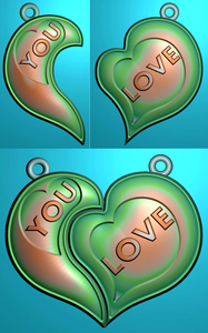 心形情侣吊坠对牌心心相印精雕图jdp浮雕玉雕灰度图bmp电脑雕刻图